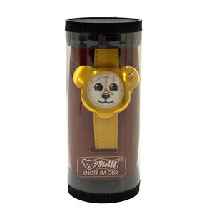 Steiff 1991 Teddy Bear Head Watch Gold Strap Analog Quartz w/ Case Boxed